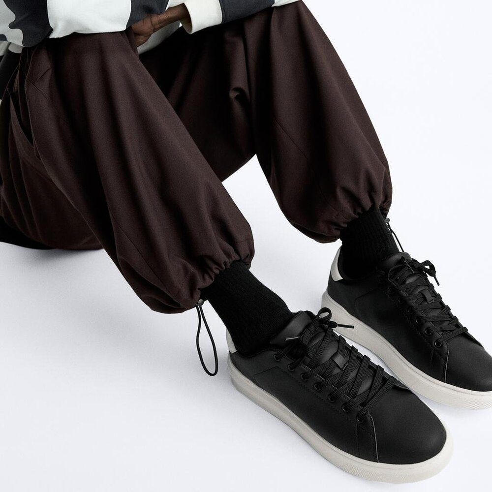 Size 7 - ZARA Chunky Leather Sneakers Black/White [Z2 Trainers]